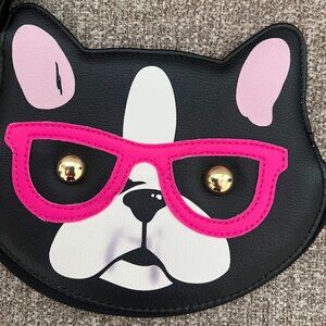 Betsey Johnson Black Pink Luv Betsey Bulldog Wristlet Wallet Purse